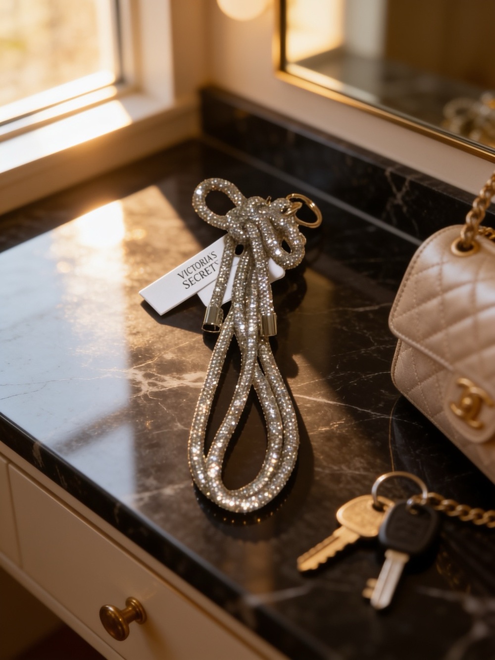 Victoria's Secret Gold Crystal Lanyard Keychain